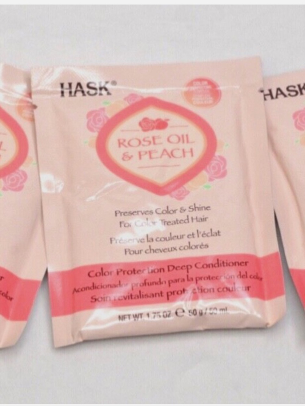 3 - Hask Rose Oil & Peach Color Protection Deep Conditioner Packets 1.75 oz each